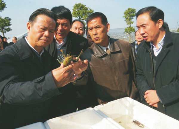 安徽省政協(xié)主席、時(shí)任湖北省政協(xié)主席張昌爾視察萊克小龍蝦選育繁育中心